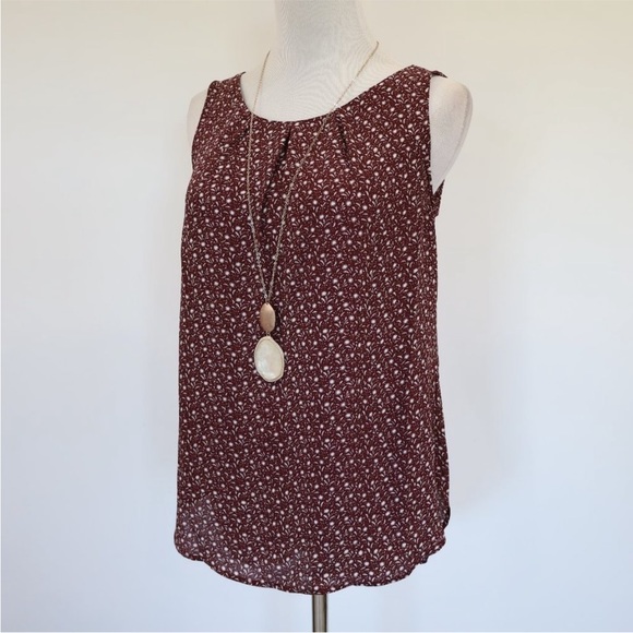 ANN TAYLOR LOFT Size 0 Gray Burgundy Pencil Skirt Blouse Set Career Office - Picture 2 of 14